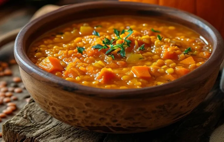 Curried lentil and pumpkin soup