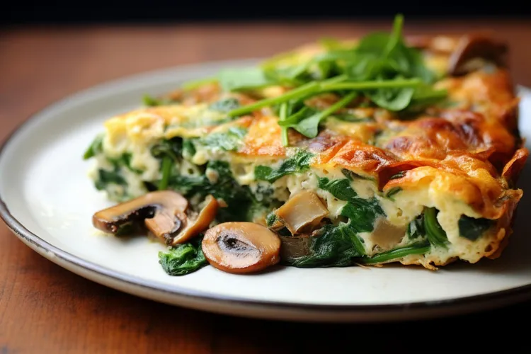 Spinach, mushroom and cheddar egg casserole