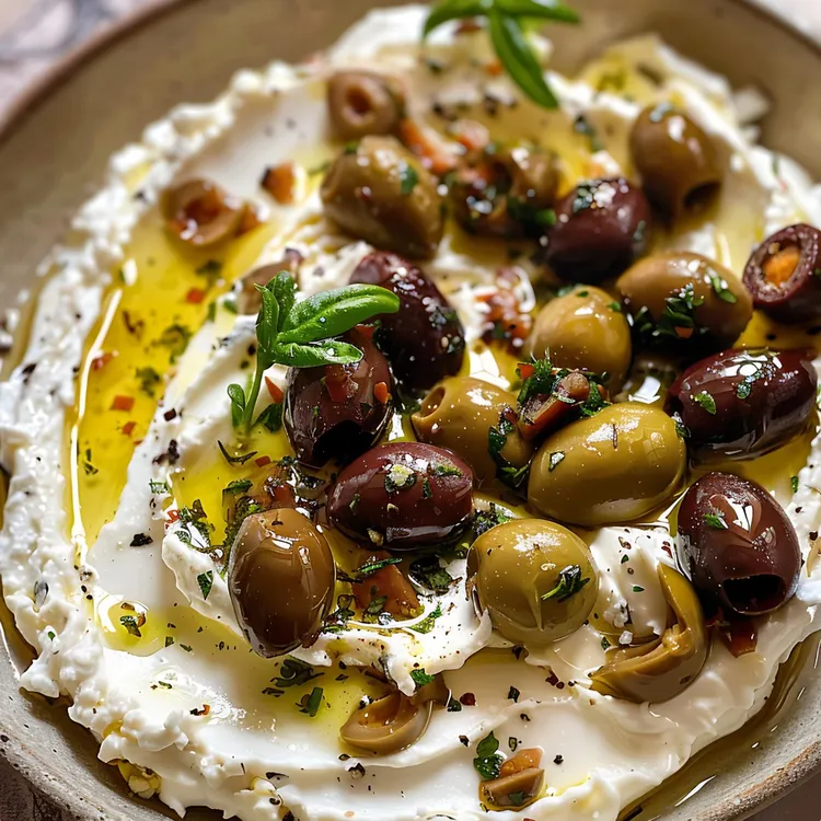 Feta and green olive dip with chargrilled bread