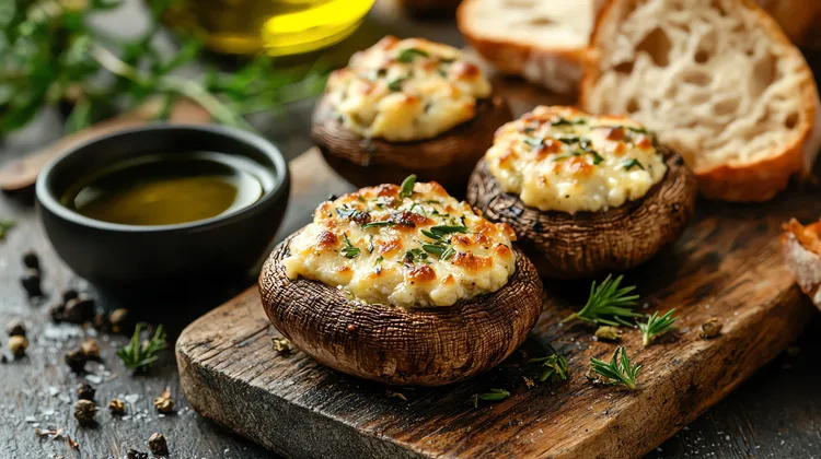 Feta-stuffed portobello mushrooms with salt and pepper