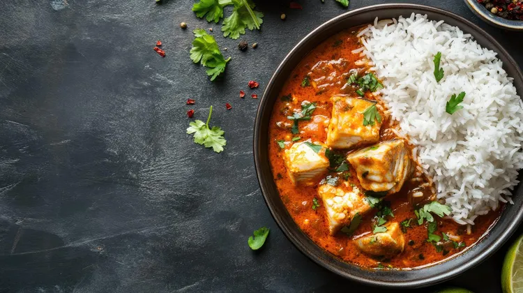 Fish curry with basmati rice