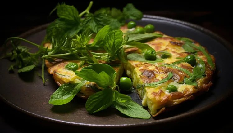 Frittata with zucchini, peas, mint and ricotta