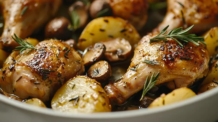 Garlic and rosemary butter pot roast chicken