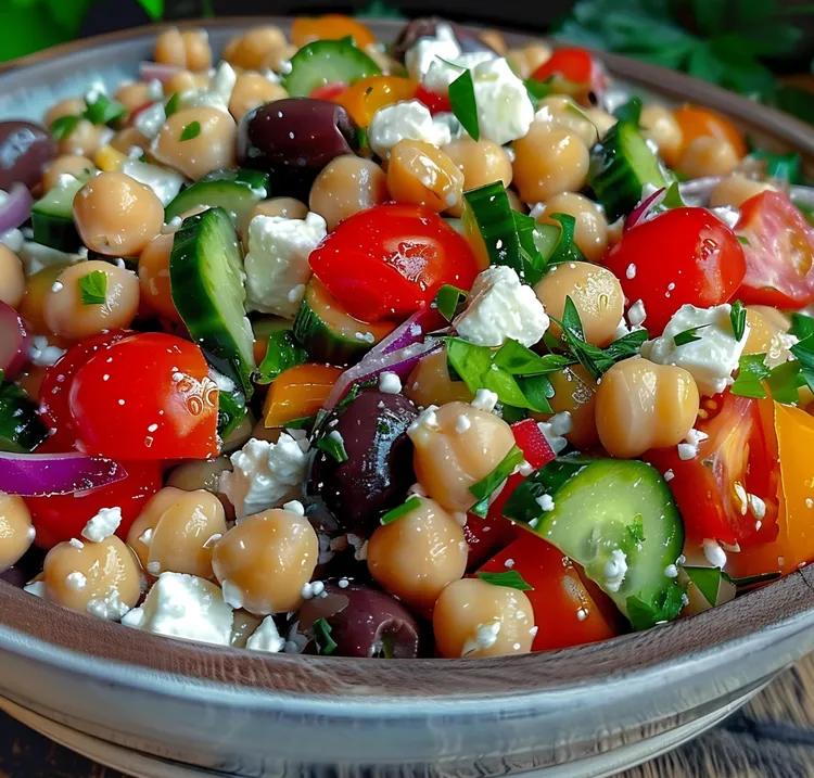Greek chickpea salad with feta cheese