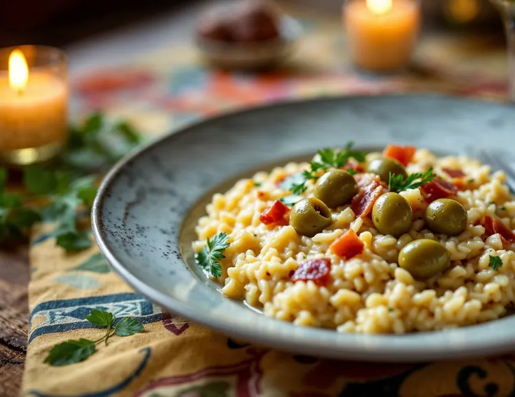 Green olive and prosciutto risotto
