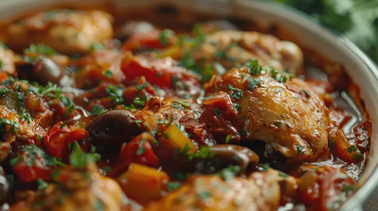 Grilled mediterranean chicken with cherry tomatoes and olives