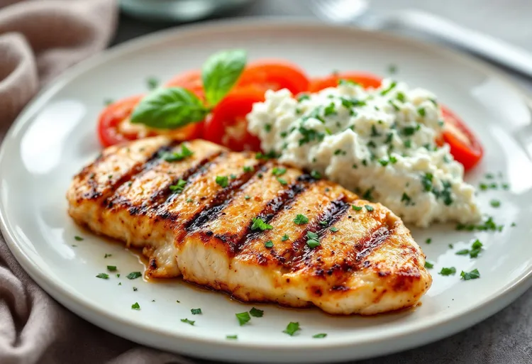 Grilled chicken with tomato and cottage cheese