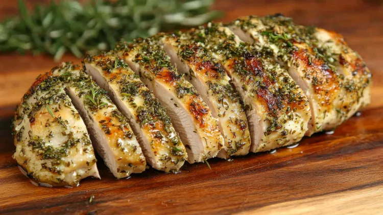 Honey-glazed baked chicken with red pepper and thyme