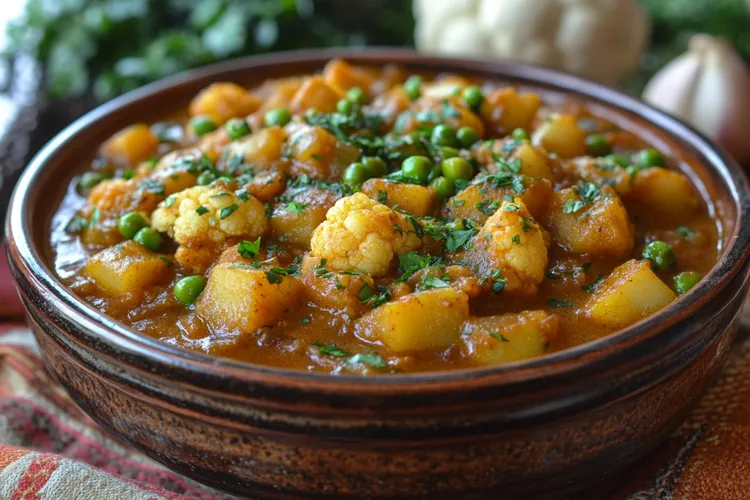 Indian-style potato and pea curry
