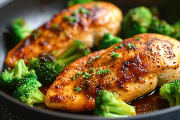 Lemon-garlic chicken with broccoli and parsley