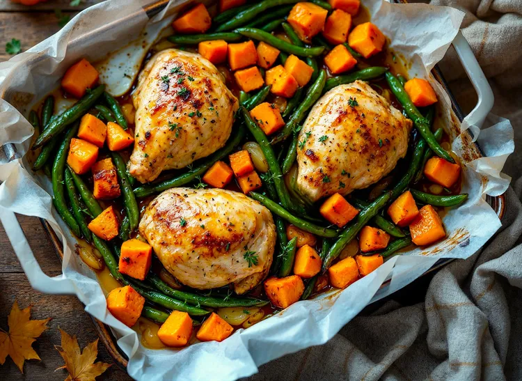 Maple butter chicken tray bake