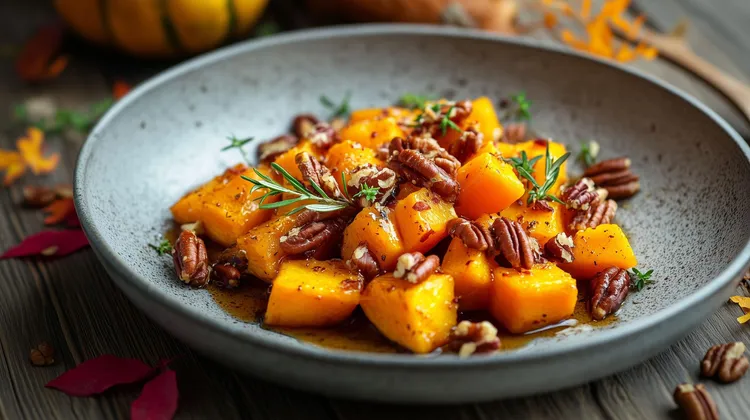 Maple syrup roasted pumpkin with pecans