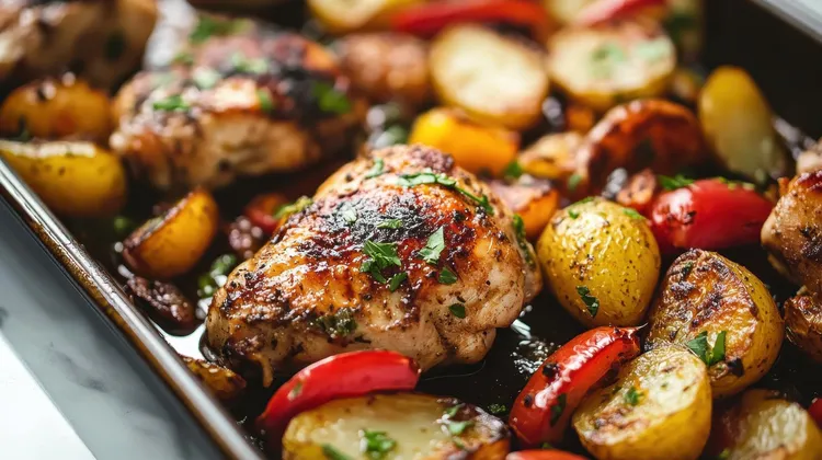 Chicken with potatoes & roasted-garlic dressing