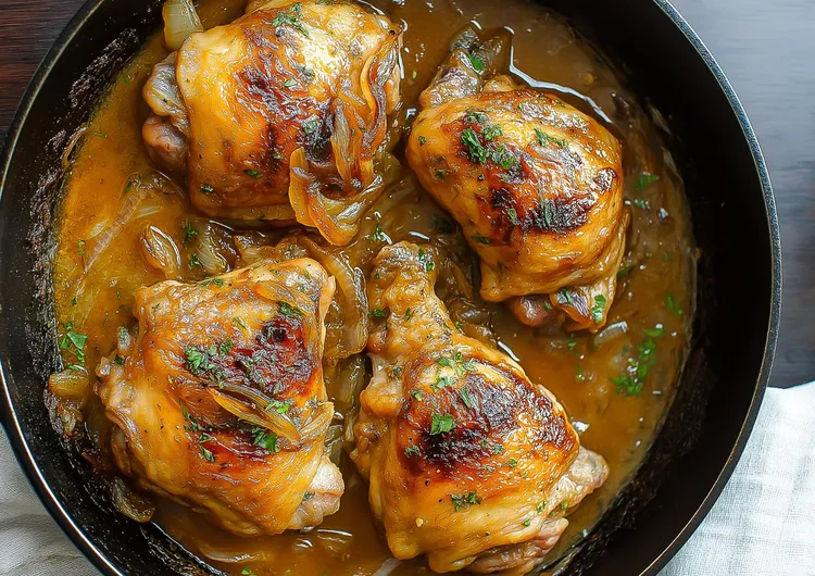 Moroccan chicken thighs with onions