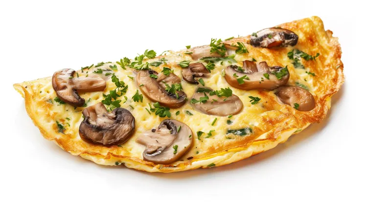 Mushroom, onion and egg white omelet with black pepper and salt