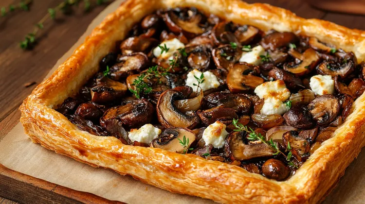 Mushroom, fetta and mint tart