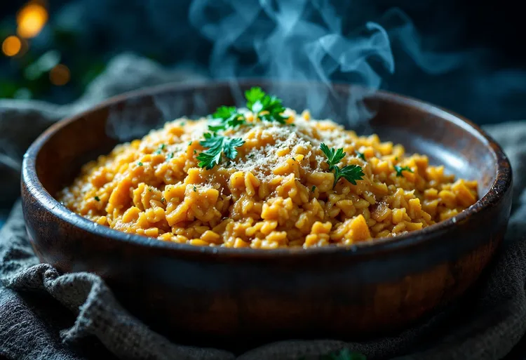 Oven-baked pumpkin, leek & chicken risotto
