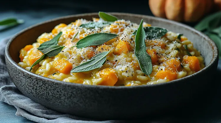 Oven-baked risotto with pumpkin & sage