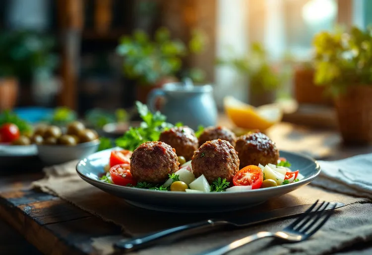 Paprika beef meatballs and tomato salad