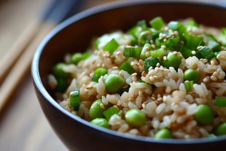 Pea and green onion rice