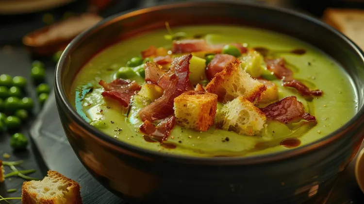 Pea soup with prosciutto