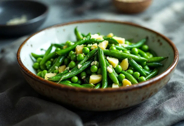 Peas and beans with minted garlic butter