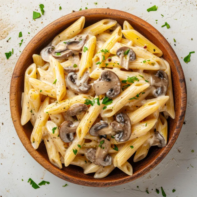 Penne with garlic mushroom parmesan