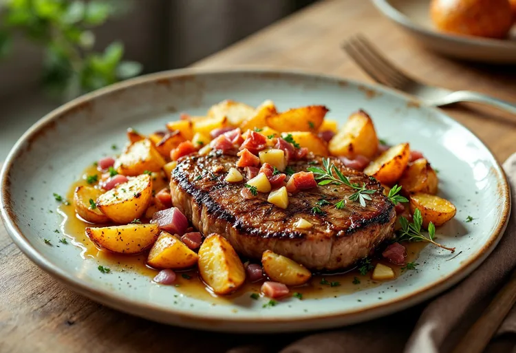 Pork fillet with potatoes and balsamic dressing