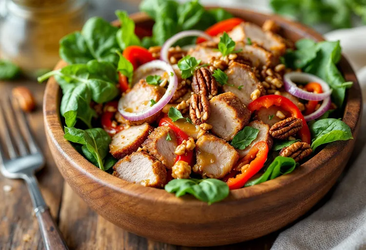 Pork, pecan and spinach salad