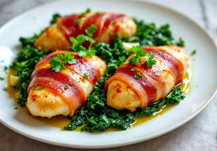 Prosciutto chicken with spinach and kale