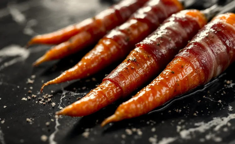 Prosciutto-wrapped baby carrots with maple glaze