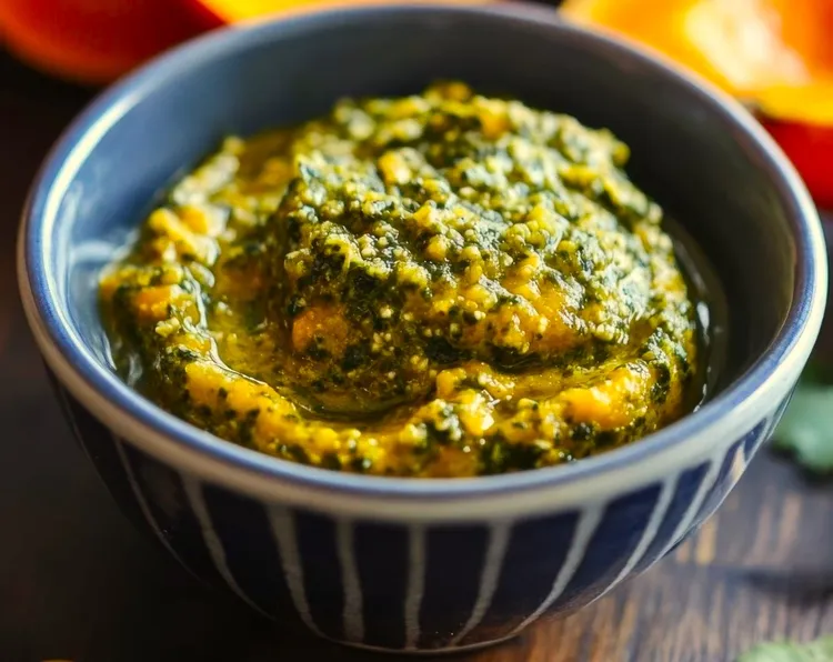 Pumpkin and potato mash with pesto