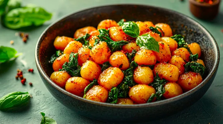 Pumpkin gnocchi with spinach and blue cheese