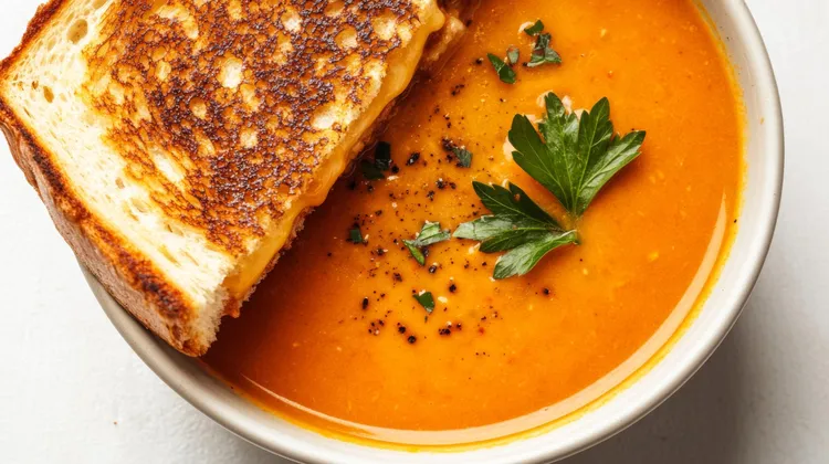 Pumpkin soup with cheese toastie