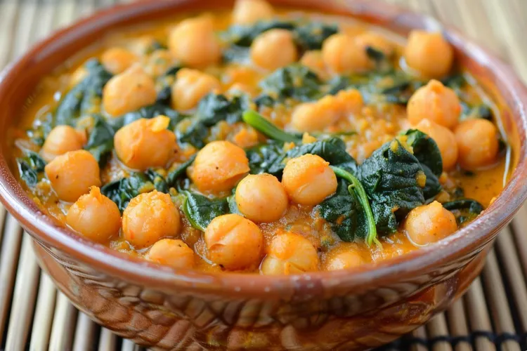 Pumpkin, spinach and chickpea curry
