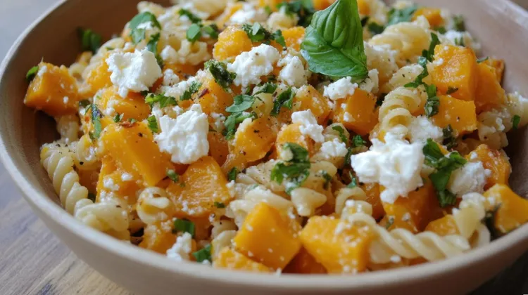 Pumpkin, spinach and feta pasta