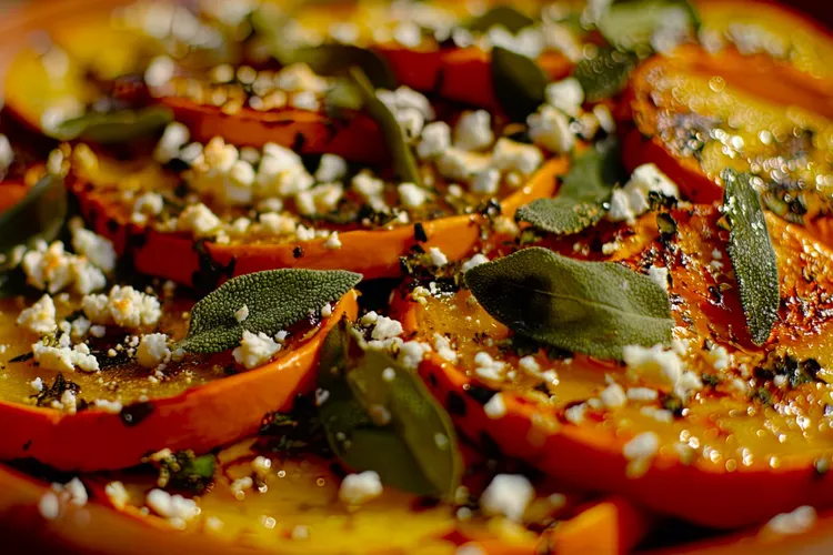 Pumpkin wedges with feta