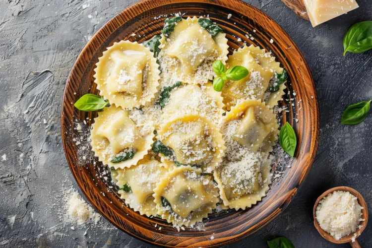 Ravioli with roast pumpkin, ricotta and spinach