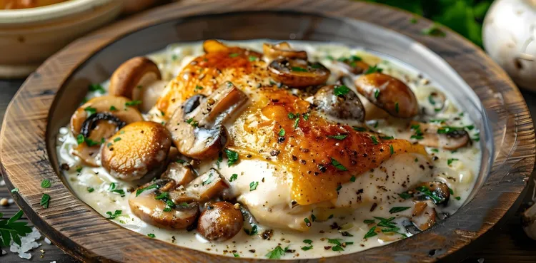 Roast chicken with mushroom gravy