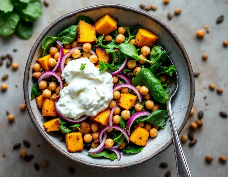 Roast pumpkin, chickpea & ricotta salad