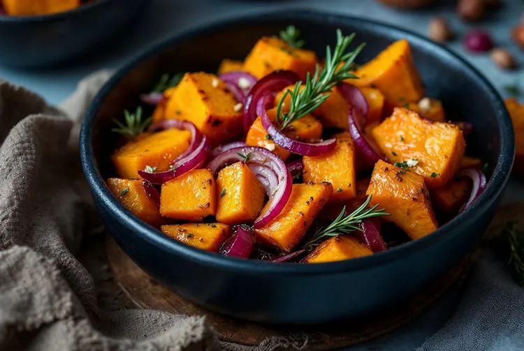 Roast pumpkin with red onion