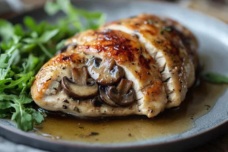 Roasted garlic and mushroom stuffed chicken breasts