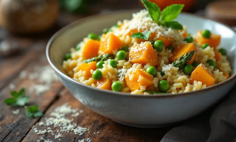 Roasted pumpkin, asparagus and mint risotto