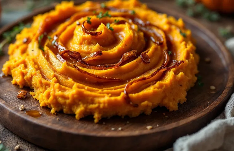 Roasted pumpkin, garlic and caramelised onion mash
