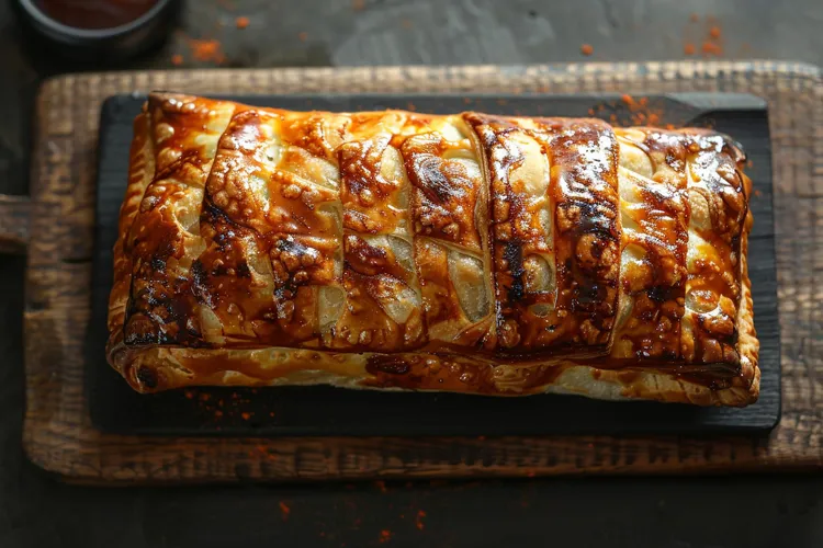 Salmon en croute with pea puree