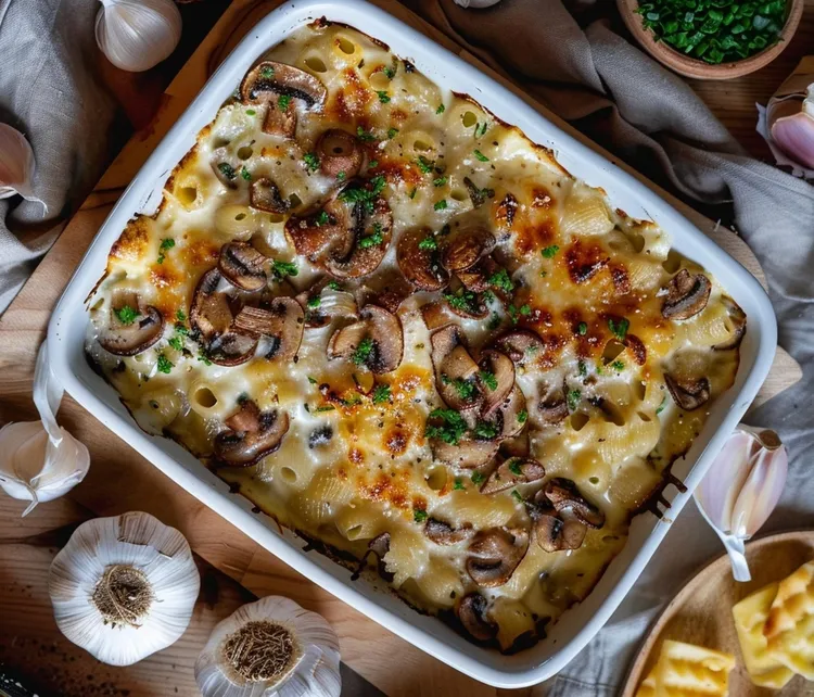 Sausage and mushroom penne gratin