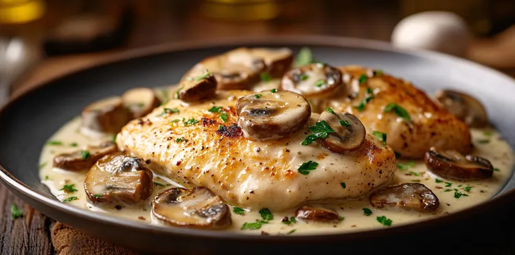 Chicken breasts with mushroom and onion dijon sauce