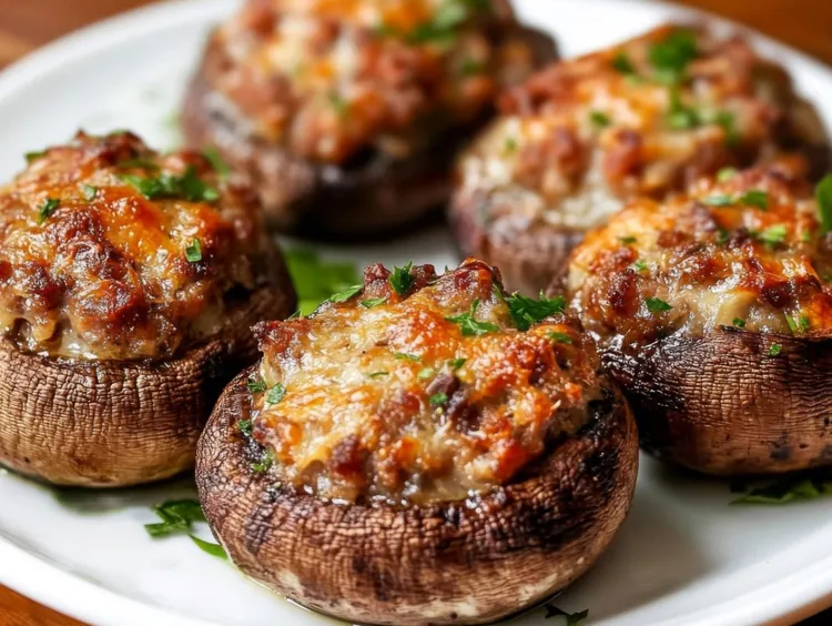 Portobello sausage pizzas with creamy basil sauce