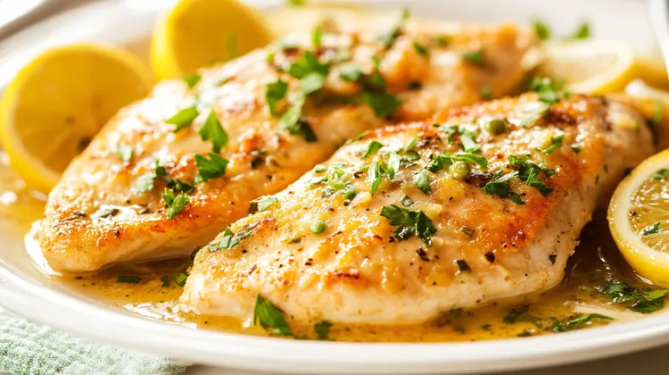 Lemon herb chicken with olive oil and fresh parsley
