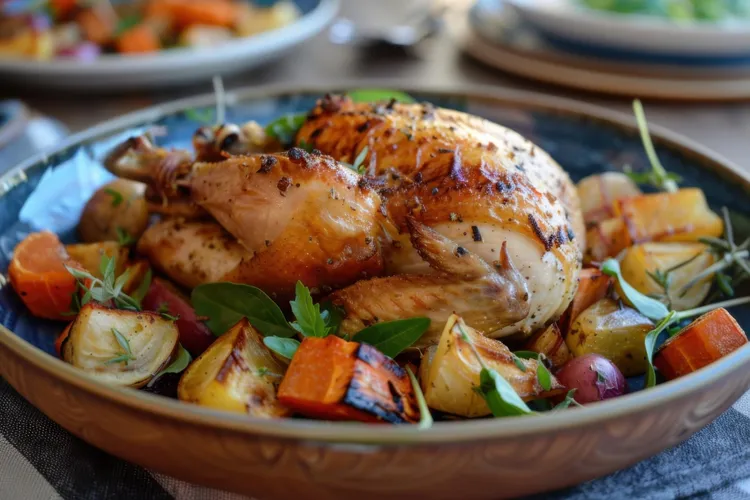 Slow-roasted garlic chicken and vegetables